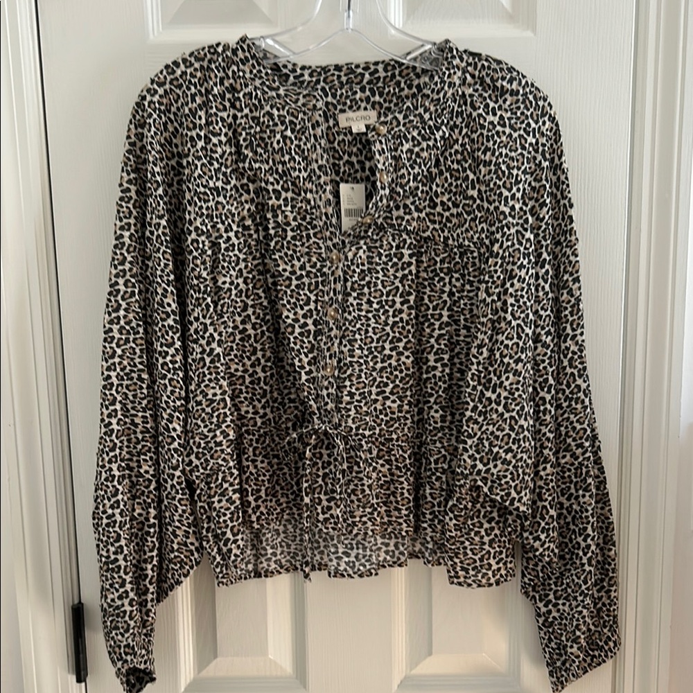 Pilcro Black and cream Animal Print Blouse
